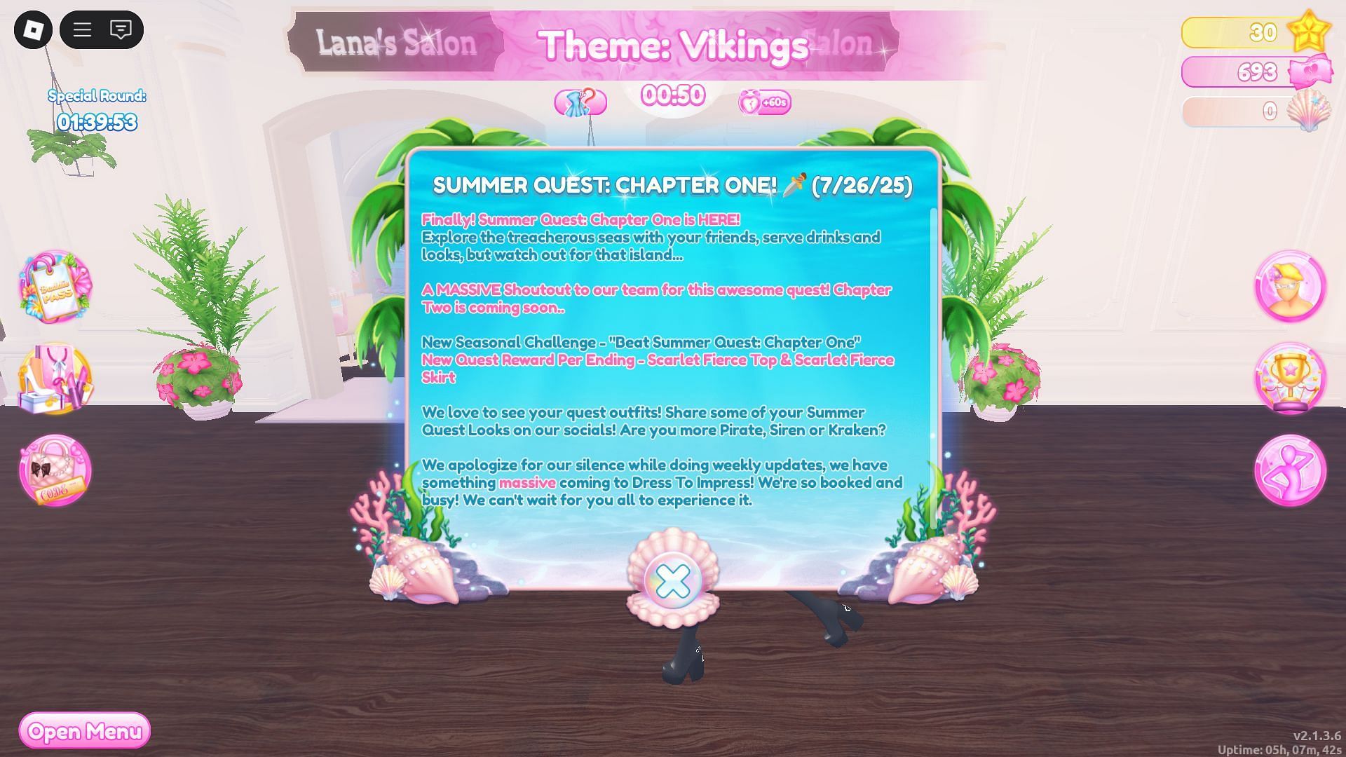 In-game update log (Image via Roblox)